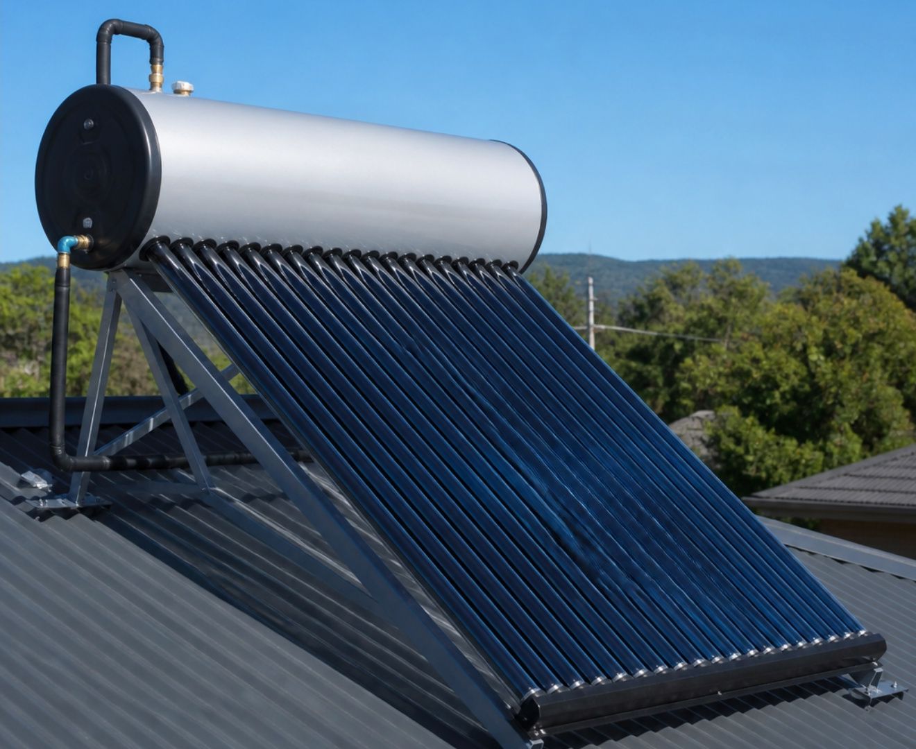 Vacuum tube solar geyser on a roof
