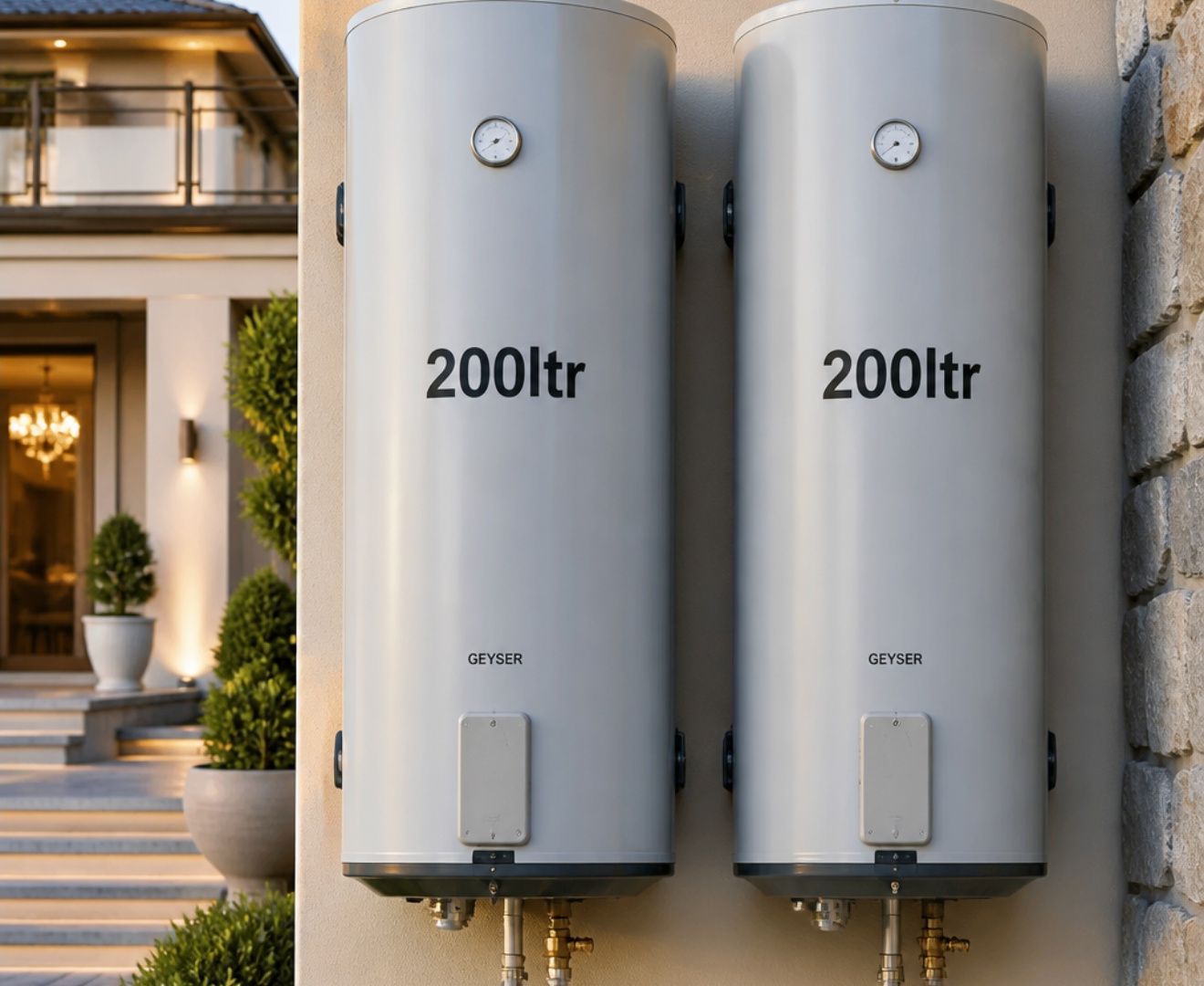 Twin 200 litre cylinders with plumbing connections